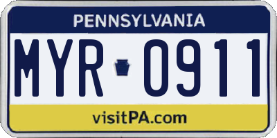 PA license plate MYR0911