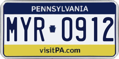 PA license plate MYR0912