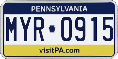PA license plate MYR0915