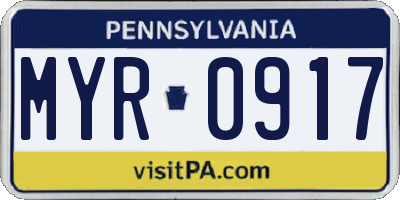 PA license plate MYR0917