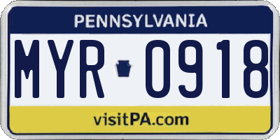 PA license plate MYR0918