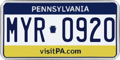 PA license plate MYR0920