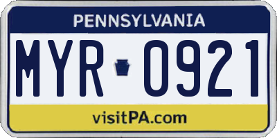 PA license plate MYR0921