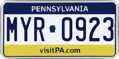 PA license plate MYR0923