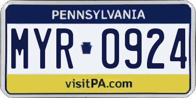 PA license plate MYR0924