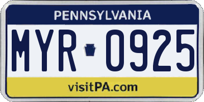PA license plate MYR0925