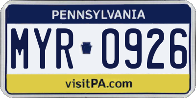 PA license plate MYR0926