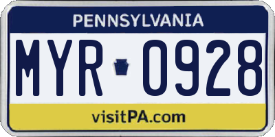 PA license plate MYR0928