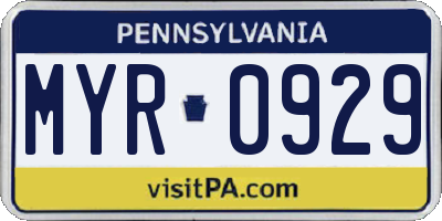 PA license plate MYR0929