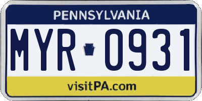 PA license plate MYR0931