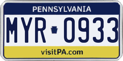 PA license plate MYR0933