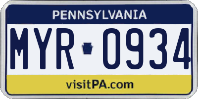 PA license plate MYR0934
