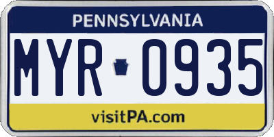 PA license plate MYR0935