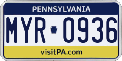 PA license plate MYR0936