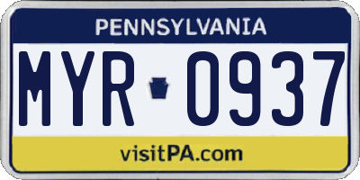 PA license plate MYR0937