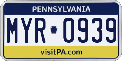 PA license plate MYR0939