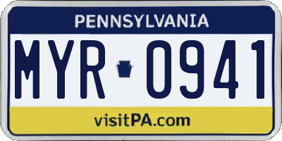 PA license plate MYR0941