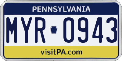 PA license plate MYR0943