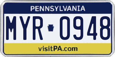 PA license plate MYR0948
