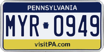 PA license plate MYR0949