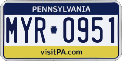 PA license plate MYR0951