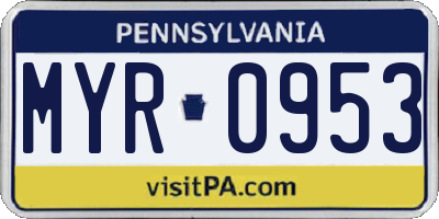 PA license plate MYR0953