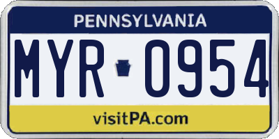 PA license plate MYR0954