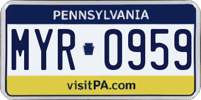 PA license plate MYR0959