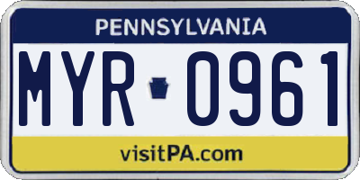 PA license plate MYR0961
