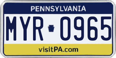 PA license plate MYR0965