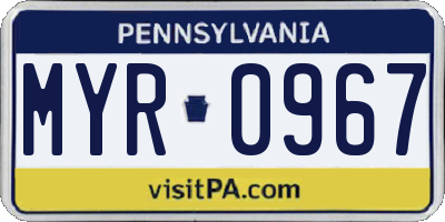 PA license plate MYR0967