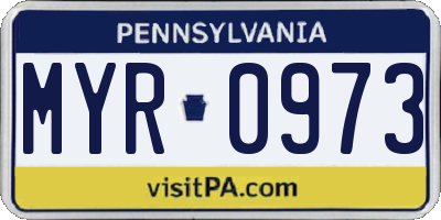 PA license plate MYR0973