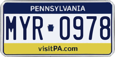 PA license plate MYR0978