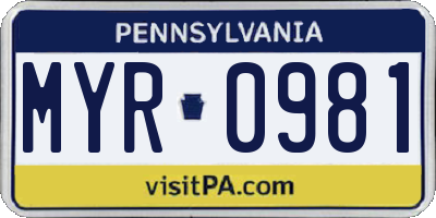 PA license plate MYR0981
