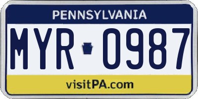 PA license plate MYR0987