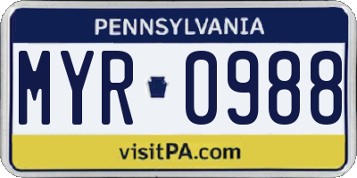 PA license plate MYR0988
