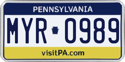PA license plate MYR0989