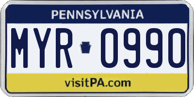 PA license plate MYR0990