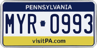 PA license plate MYR0993