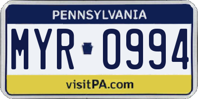 PA license plate MYR0994