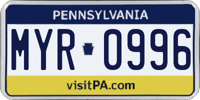 PA license plate MYR0996