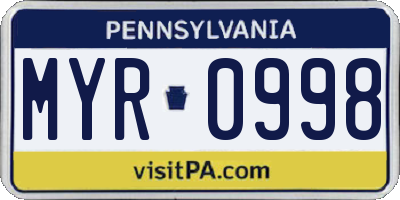 PA license plate MYR0998