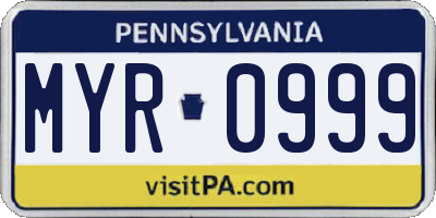 PA license plate MYR0999
