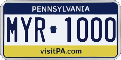 PA license plate MYR1000