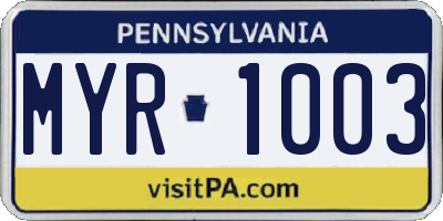 PA license plate MYR1003