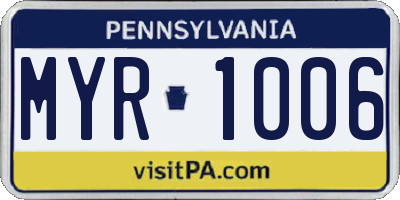 PA license plate MYR1006