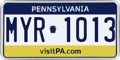 PA license plate MYR1013