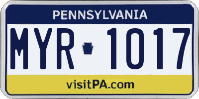 PA license plate MYR1017