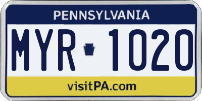 PA license plate MYR1020