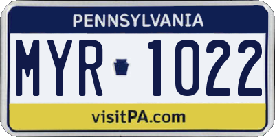PA license plate MYR1022